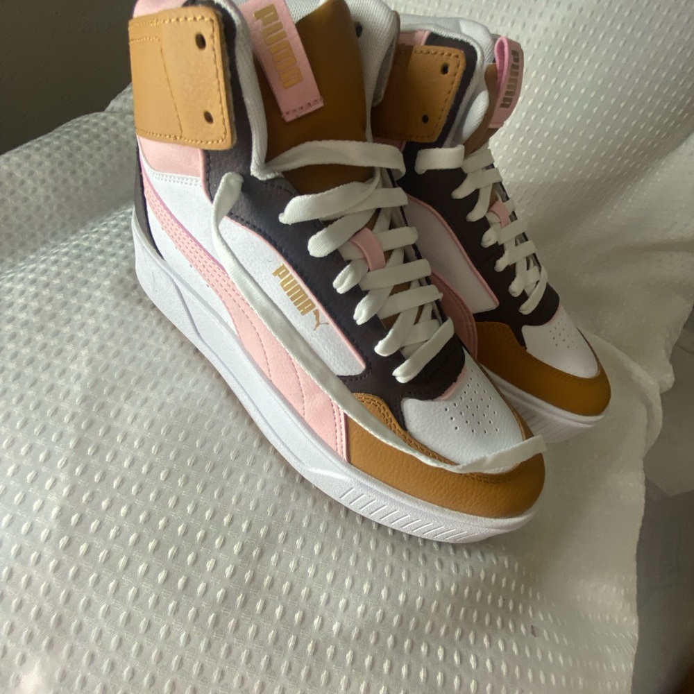 Puma Women's High-Top Sneakers - Pink, White, and Tan